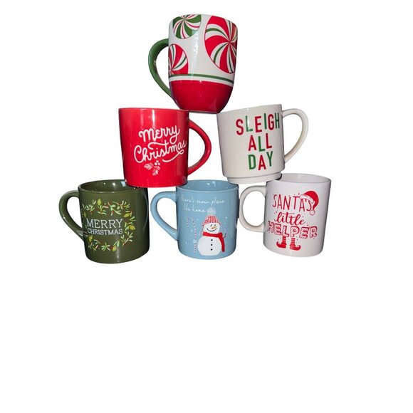 Set Of 6 Christmas Ceramic Coffee Mugs - Picture 1 of 5